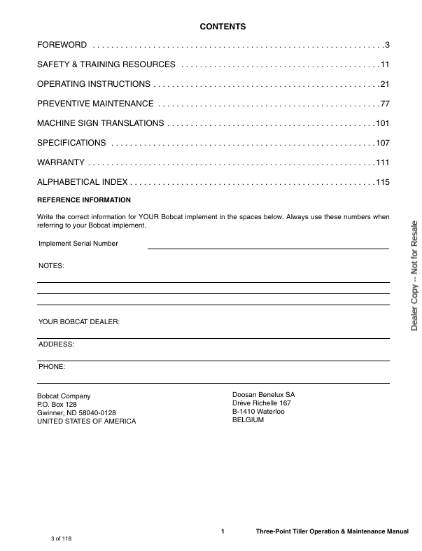 BOBCAT THREE-POINT TILLER (6990356) OPERATION & MAINTENANCE MANUAL PDF DOWNLOAD