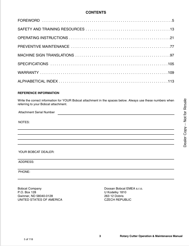 BOBCAT ROTARY CUTTER (6990844ENUS) OPERATION & MAINTENANCE MANUAL PDF DOWNLOAD