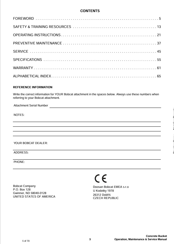 BOBCAT CONCRETE BUCKET (6990966) OPERATION AND MAINTENANCE MANUAL PDF DOWNLOAD