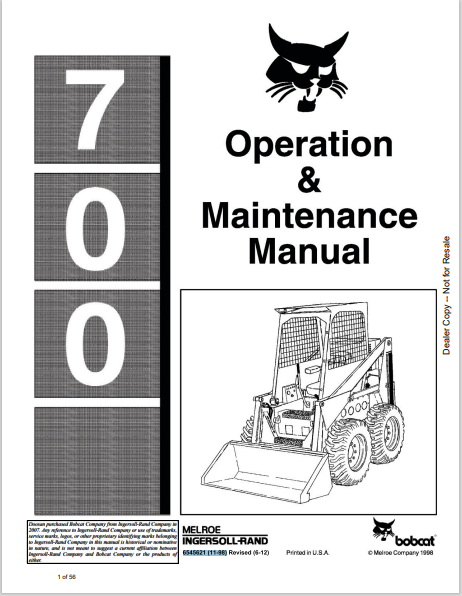 BOBCAT 700 OPERATION & MAINTENANCE MANUAL (6545621) - PDF FILE