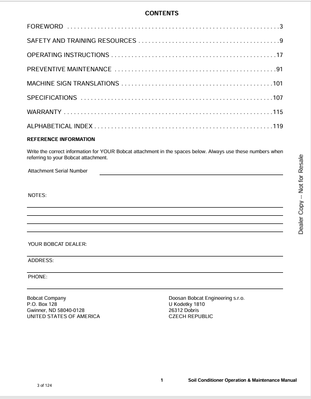 BOBCAT 60SCM, 60SCH, 72SCM, 72SCH, 72SCHHF, 84SCH, 84SCHHF SOIL CONDITIONER (6986686ENUS) OPERATION AND MAINTENANCE MANUAL PDF FILE