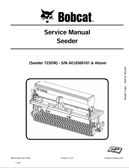 BOBCAT 72SDR SEEDER SERVICE MANUAL (6987213) - PDF FILE