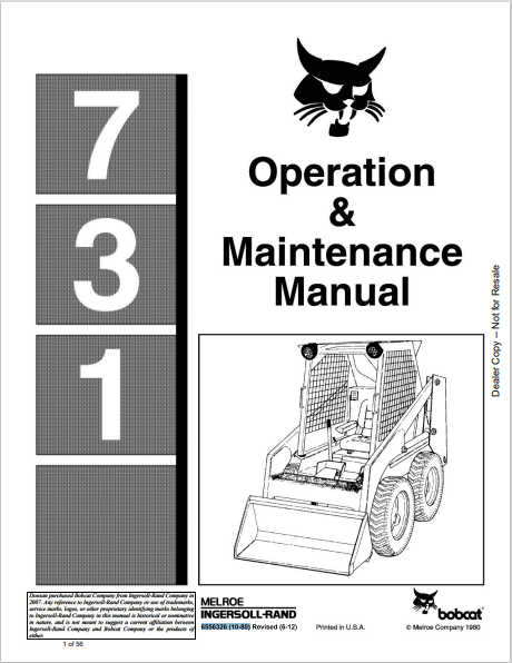 BOBCAT 731 OPERATION & MAINTENANCE MANUAL (6556326) - PDF FILE