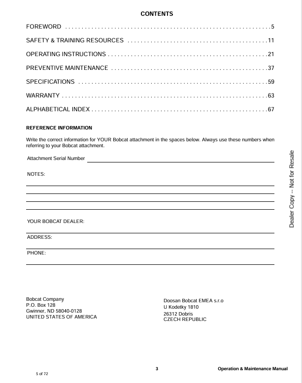 BOBCAT SIDE SHIFT CARRIAGE 3,5T (7328997ENUS) OPERATION & MAINTENANCE AND SERVICE MANUAL PDF DOWNLOAD