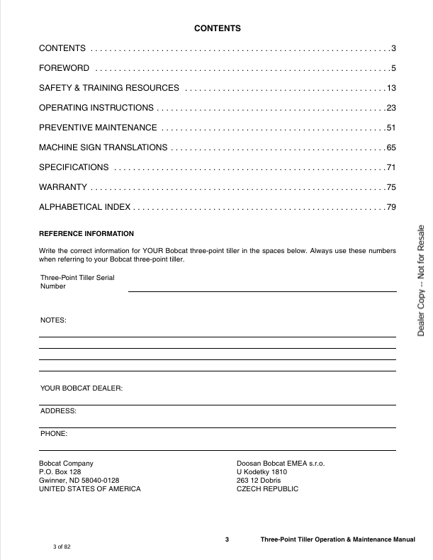 BOBCAT THREE-POINT TILLER (7383803ENUS) OPERATION & MAINTENANCE MANUAL PDF DOWNLOAD