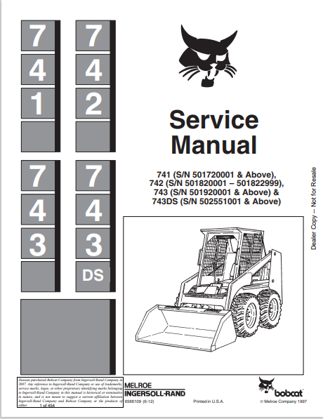 BOBCAT 741, 742, 743, 743DS SERVICE MANUAL (6566109) - PDF FILE
