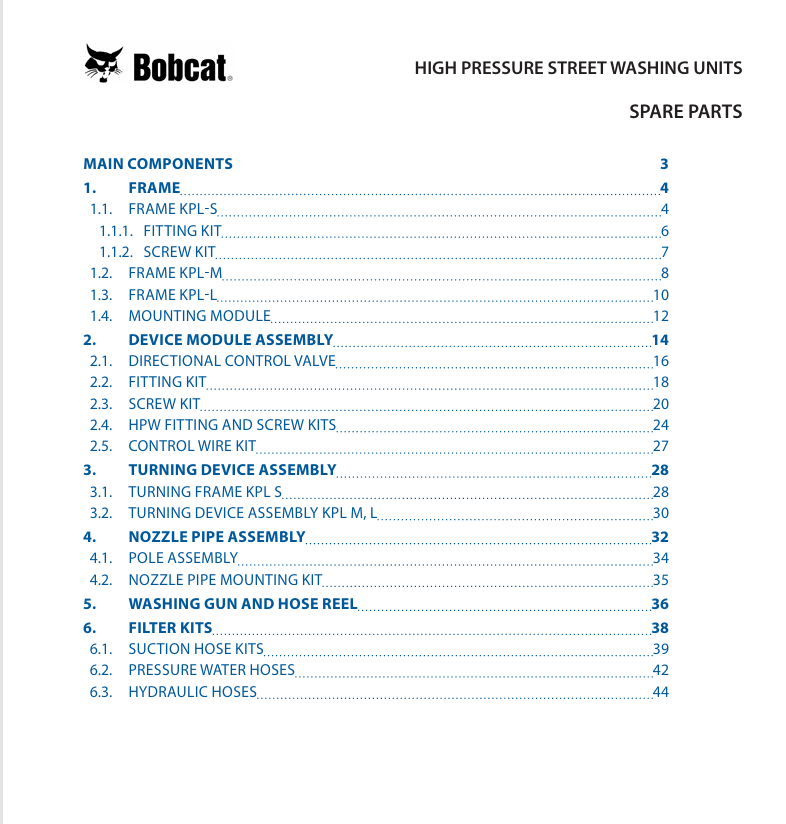 BOBCAT HIGH PRESSURE STREET WASHING UNITS (7420072ENUS) OPERATION & MAINTENANCE MANUAL PDF FILE