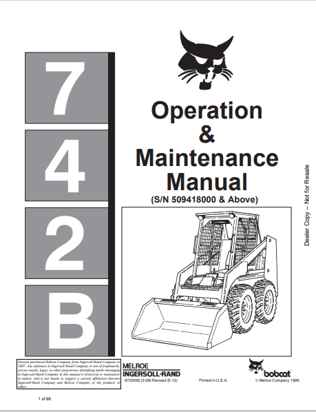 BOBCAT 742B OPERATION & MAINTENANCE MANUAL (6722056) - PDF FILE