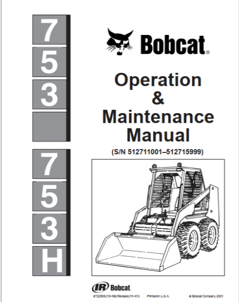BOBCAT 753, 753H OPERATION & MAINTENANCE MANUAL - PDF FILE