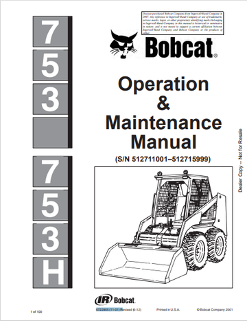 BOBCAT 753, 753H OPERATION & MAINTENANCE MANUAL (6722905) - PDF FILE