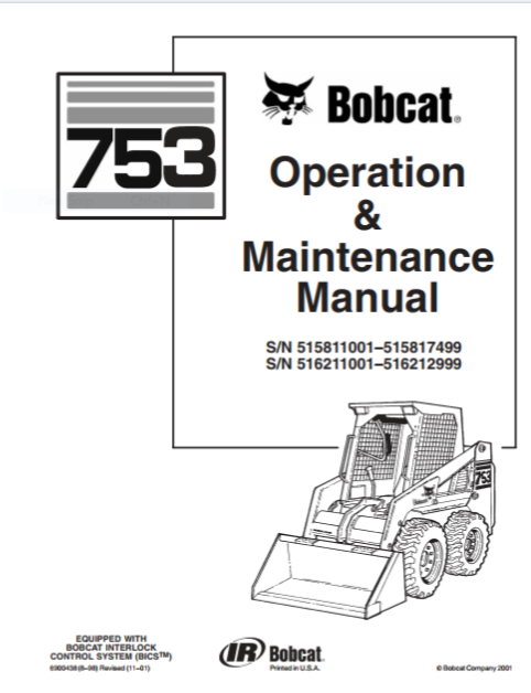 BOBCAT 753 OPERATION & MAINTENANCE MANUAL - PDF FILE