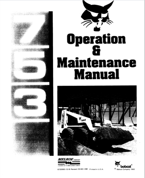 BOBCAT 753 OPERATION & MAINTENANCE MANUAL - PDF FILE