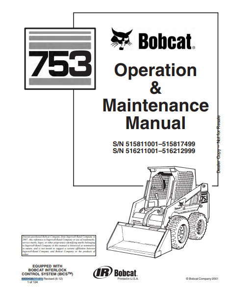 BOBCAT 753 OPERATION & MAINTENANCE MANUAL (6900438) - PDF FILE