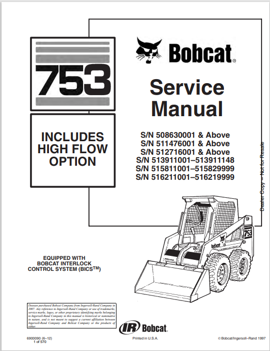 BOBCAT 753 SERVICE MANUAL (6900090) - PDF FILE