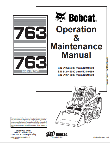 BOBCAT 763 OPERATION & MAINTENANCE MANUAL (6900788) - PDF FILE
