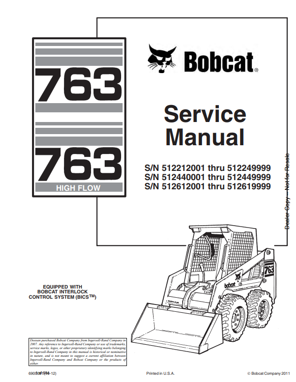BOBCAT 763 SERVICE MANUAL (6900091) - PDF FILE