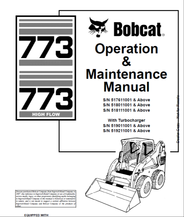 BOBCAT 773 & 773 HIGH FLOW LOADER OPERATION & MAINTENANCE MANUAL 6900842 - PDF FILE