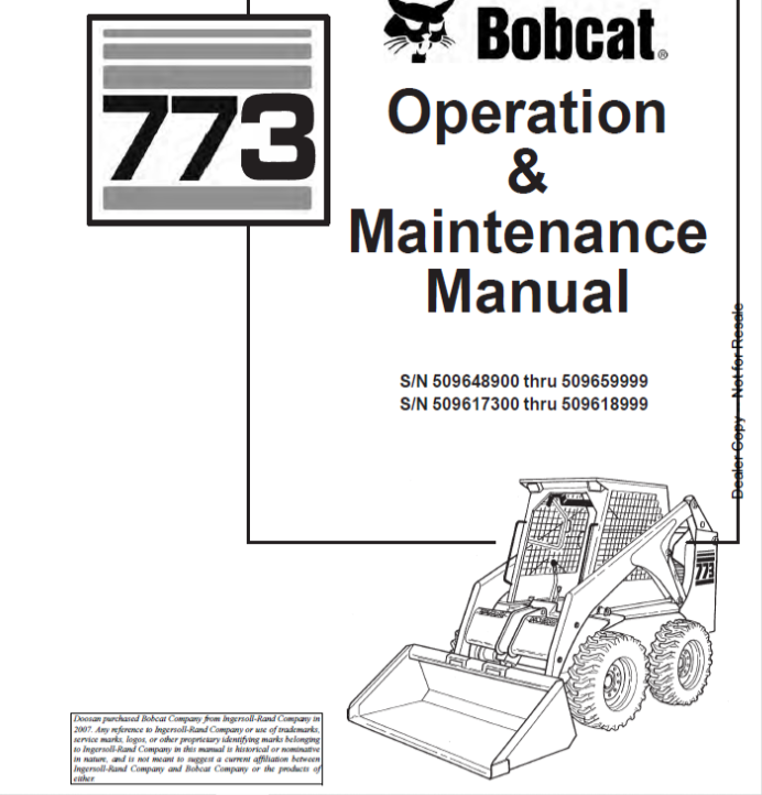 BOBCAT 773 LOADER OPERATION & MAINTENANCE MANUAL 6900789 - PDF FILE
