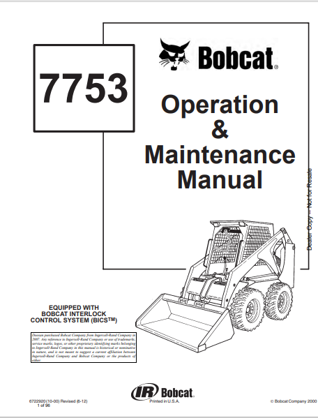 BOBCAT 7753 OPERATION & MAINTENANCE MANUAL (6722920) - PDF FILE