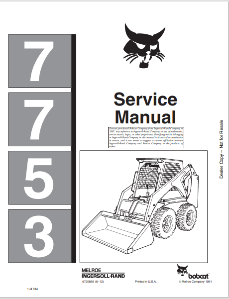 BOBCAT 7753 SERVICE MANUAL (6720899) - PDF FILE