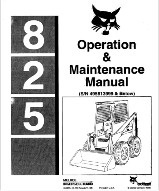 BOBCAT 825 OPERATION & MAINTENANCE MANUAL - PDF FILE