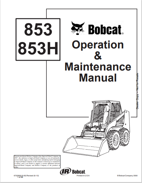 BOBCAT 853, 853H OPERATION & MAINTENANCE MANUAL (6722906) - PDF FILE