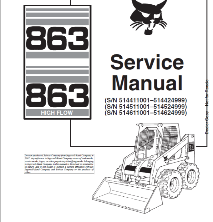 BOBCAT 863 & 863 HIGH FLOW LOADER SERVICE MANUAL 6724799 - PDF FILE