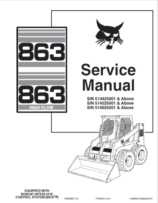 BOBCAT 863, 863 HIGH FLOW SERVICE MANUAL 6900648 - PDF FILE