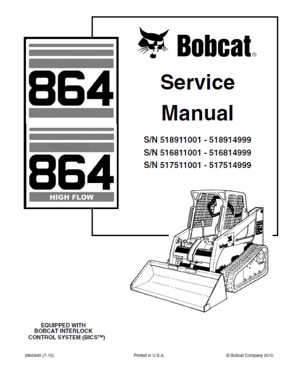BOBCAT 864, 864 HIGH FLOW SERVICE MANUAL 6900945 - PDF FILE