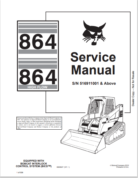 BOBCAT 864 SERVICE MANUAL (6900627) - PDF FILE