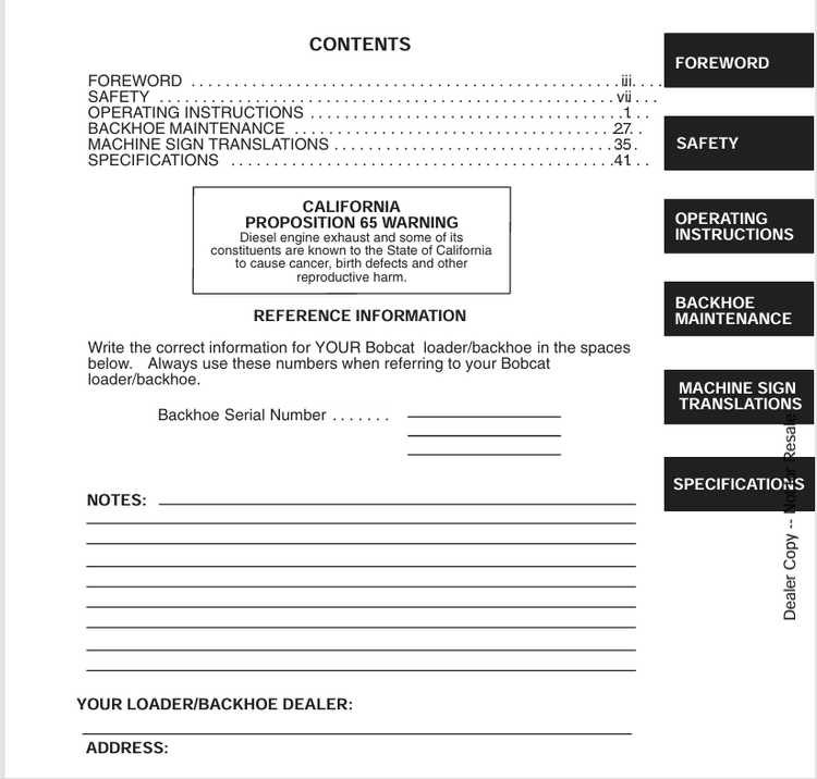 BOBCAT 8709 BACKHOE (6900406) OPERATION AND MAINTENANCE MANUAL PDF FILE