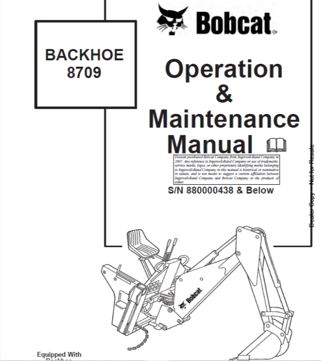 BOBCAT 8709 BACKHOE OPERATION & MAINTENANCE MANUAL 880000438 - PDF FILE