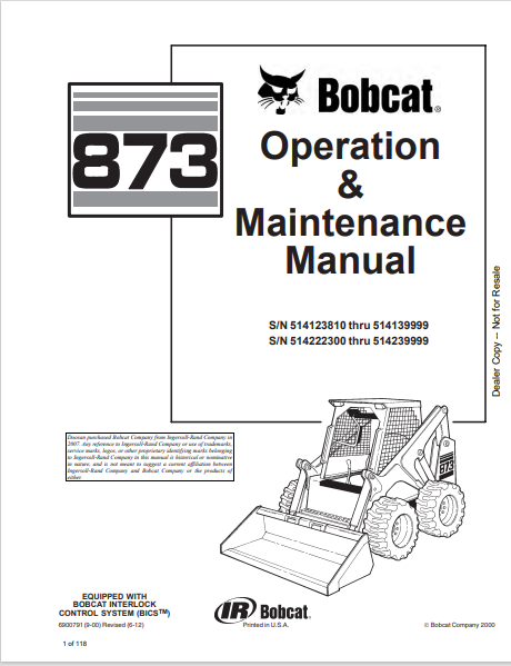 BOBCAT 873 OPERATION & MAINTENANCE MANUAL (6900791) - PDF FILE