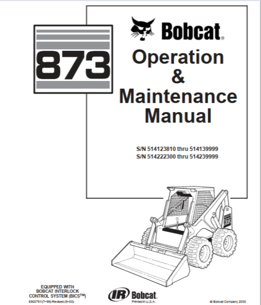 BOBCAT 873 OPERATION & MAINTENANCE MANUAL - PDF FILE