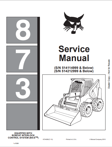 BOBCAT 873 SERVICE MANUAL (6724280) - PDF FILE