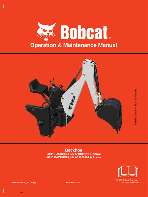 BOBCAT 8811 BACKHOE OPERATION & MAINTENANCE MANUAL (6901767) - PDF FILE
