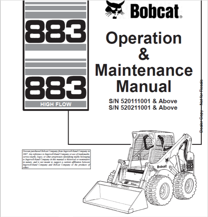 BOBCAT 883 & 883 HIGH FLOW LOADER OPERATION & MAINTENANCE MANUAL 6901274 - PDF FILE