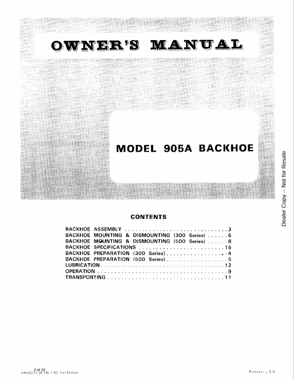 BOBCAT 905A BACKHOE (6556212) OPERATION AND MAINTENANCE MANUAL PDF FILE
