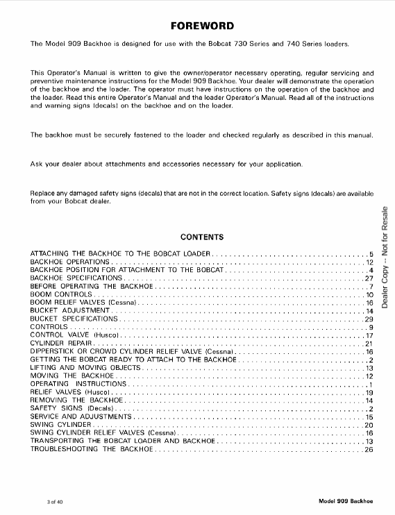BOBCAT 909 BACKHOE (6556867) OPERATION AND MAINTENANCE MANUAL PDF FILE