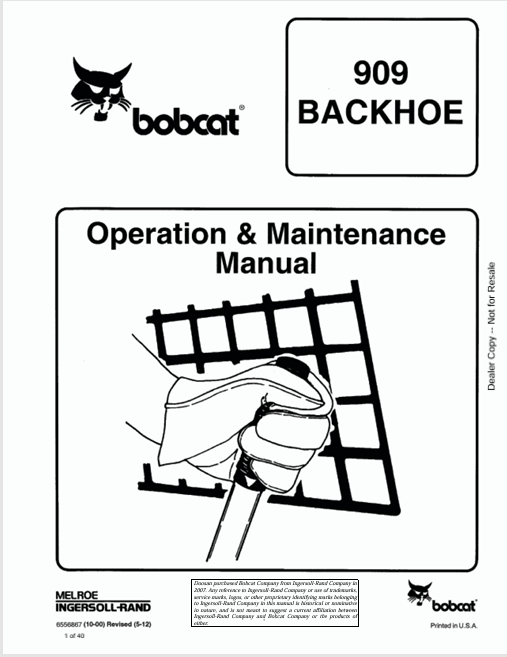 BOBCAT 909 BACKHOE OPERATION & MAINTENANCE MANUAL (6556867) - PDF FILE