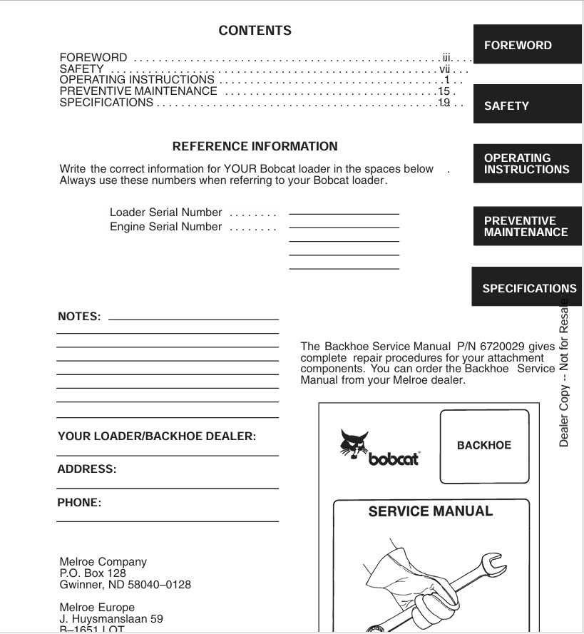 BOBCAT 911C BACKHOE (6722616) OPERATION AND MAINTENANCE MANUAL PDF FILE