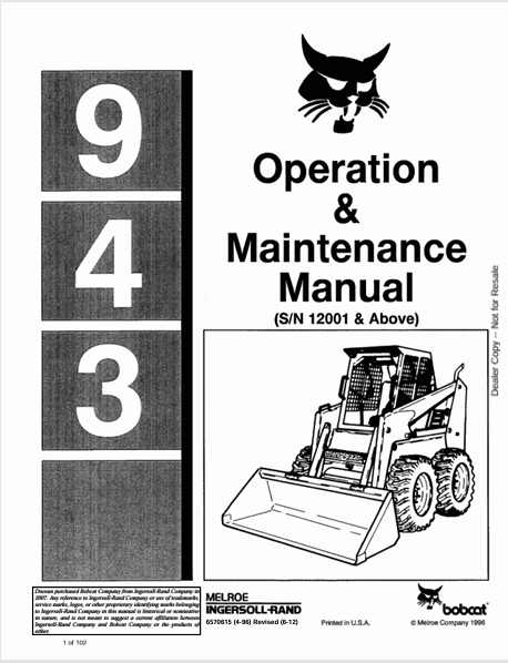 BOBCAT 943 OPERATION & MAINTENANCE MANUAL (6570615) - PDF FILE