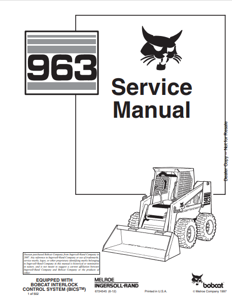 BOBCAT 963 SERVICE MANUAL (6724545) - PDF FILE