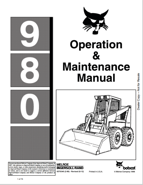 BOBCAT 980 OPERATION & MAINTENANCE MANUAL (6570340) - PDF FILE