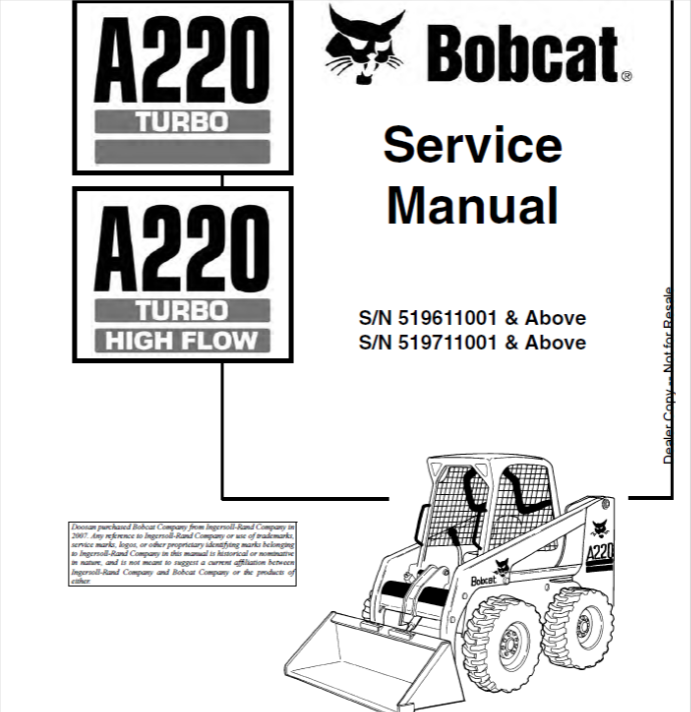 BOBCAT A220 TURBO A220 TURBO HIGH FLOW LOADER SERVICE MANUAL 6901245 - PDF FILE