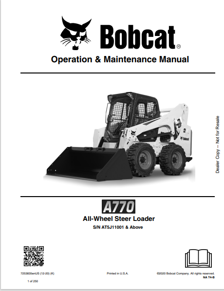 BOBCAT A770 ALL-WHEEL STEER LOADER OPERATION & MAINTENANCE MANUAL (7253835) - PDF FILE