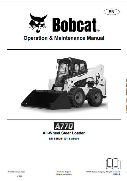 BOBCAT A770 ALL-WHEEL STEER LOADER OPERATION & MAINTENANCE MANUAL (7253838) - PDF FILE