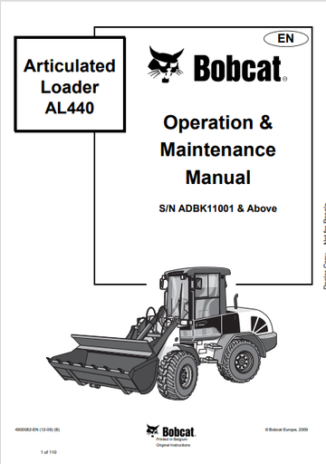 BOBCAT AL440 ARTICULATED LOADER OPERATION & MAINTENANCE MANUAL (4900082) - PDF FILE