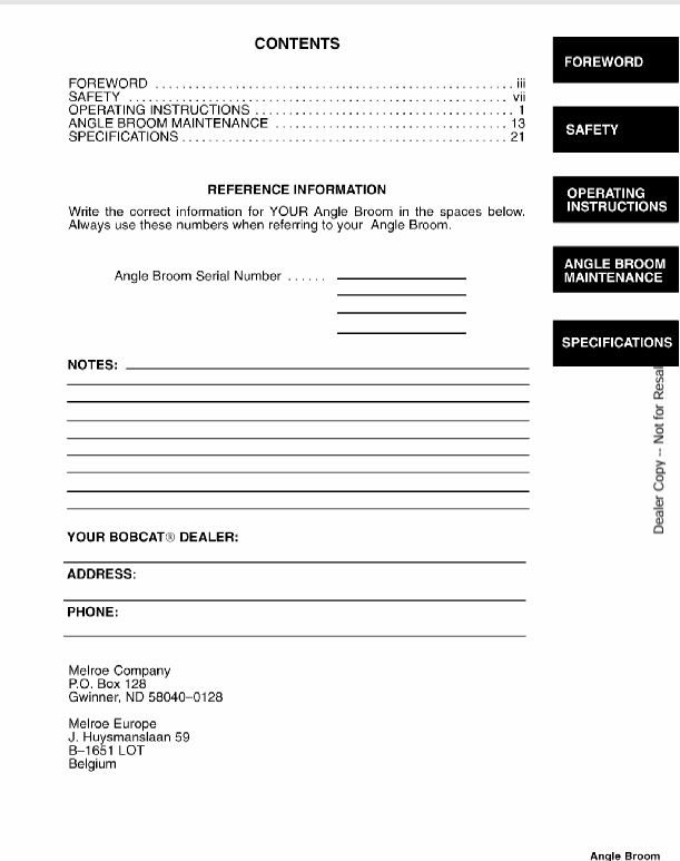 BOBCAT ANGLE BROOM (6724359) OPERATOR MANUAL PDF DOWNLOAD