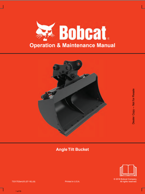 BOBCAT ANGLE TILT BUCKET OPERATION & MAINTENANCE MANUAL (7331702) - PDF FILE